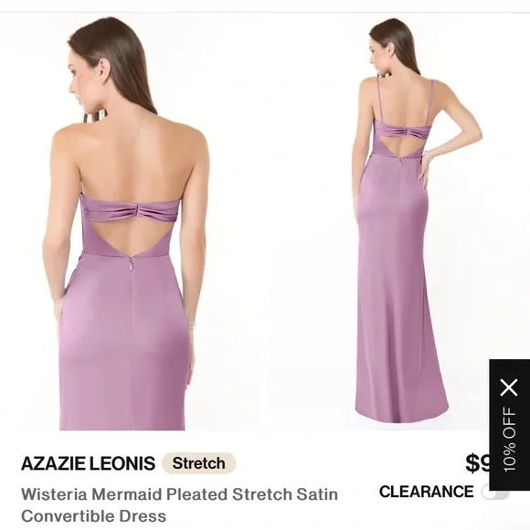 Azazie Strapless Satin Dress in Purple - Picture 2 of 7